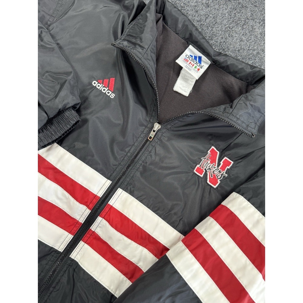 VTG Adidas Nebraska Huskers Windbreaker Jacket Black Red Mens Medium